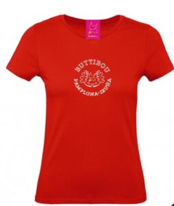 camiseta hoja de roble, de blanco y rojo, mujer