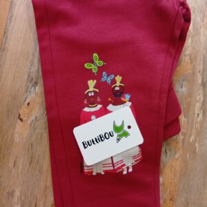 Pantalón infantil teja de ButtiBou Pamplona con estampado de los gigantes Braulia y Toko-Toko y mariposas. Diseño exclusivo inspirado en Pamplona