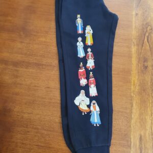 Pantalón infantil azul con diseño de Gigantes de Pamplona, ropa para niños de ButtiBou Pamplona, ideal como souvenir y para fiestas tradicionales.
